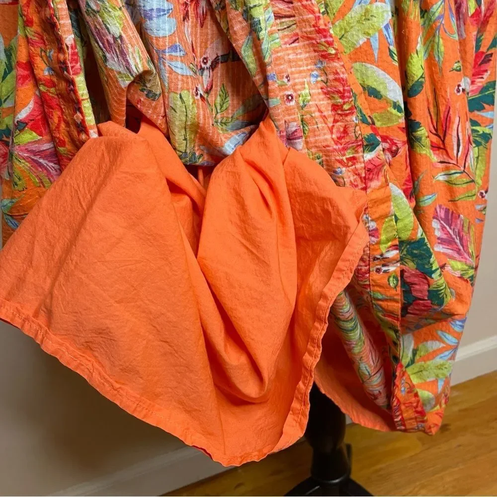 Lands End Tropical Sundress Floral Midi Lined Sleeveless Orange Green Small 6-8 - Picture 8 of 11